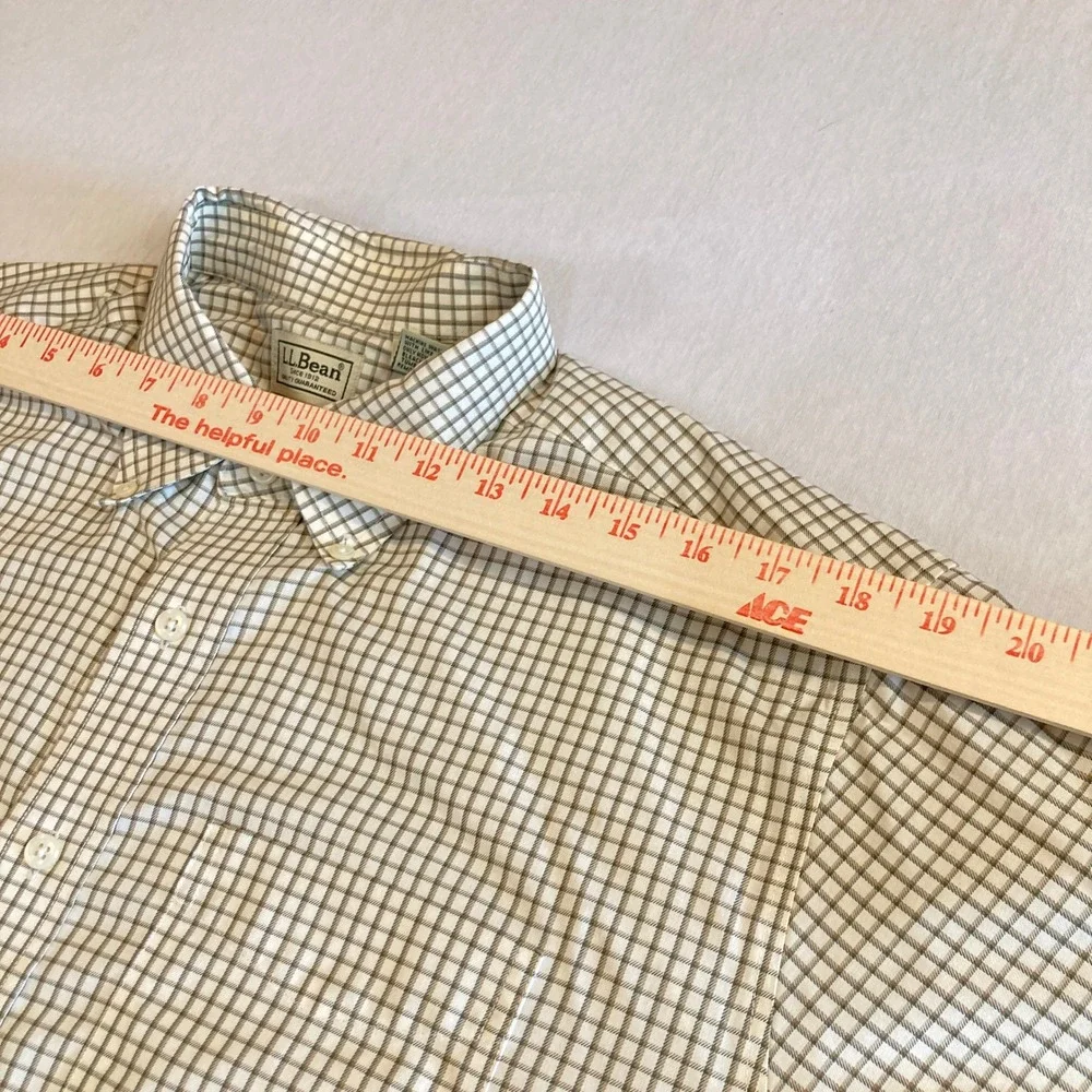LL Bean Mens Large Tall Short Sleeve Button Down Shirt Tattersall Check Cotton‎